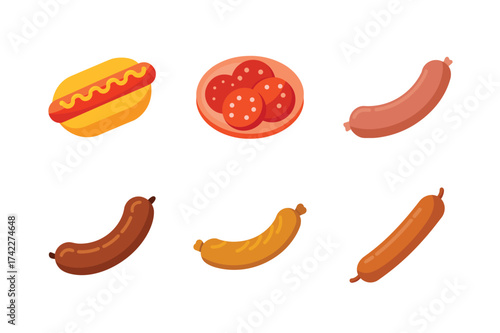 Delicious assortment of sausages and hot dogs food illustration