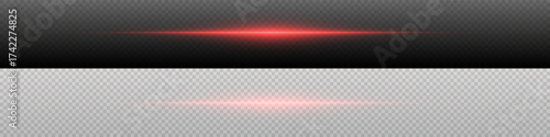 Bright horizontal beam of light on black background. Glowing laser effect creating futuristic and sci-fi aesthetics.
Suitable for technology, energy, speed and digital design themes.
