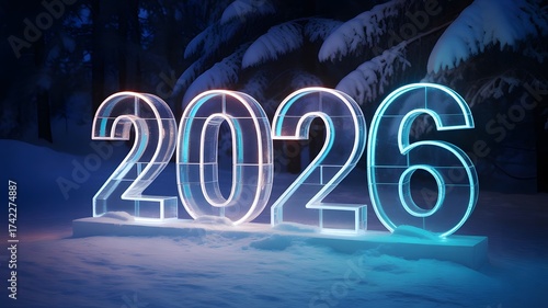Glowing Ice Sculpture 2026 with LED Lights for New Year Celebration