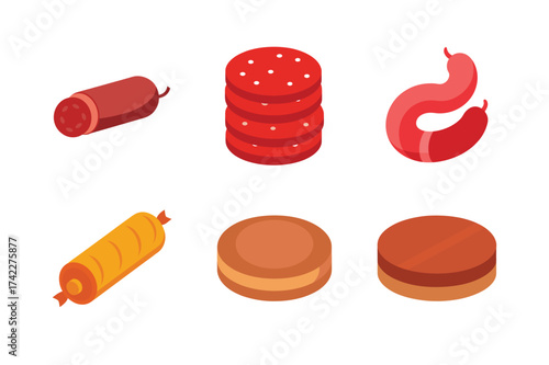 Assortment of delicious sliced and whole sausages and cured meats