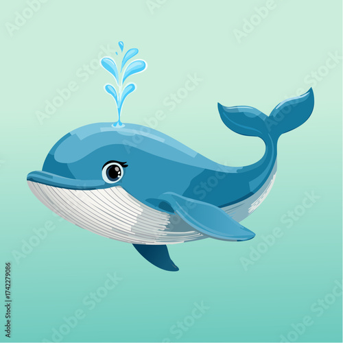 A playful cartoon whale with a graceful splash, brings the majesty of the ocean depths to life, inspiring awe and fascination for marine life.