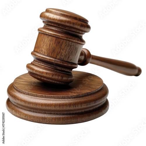 Wooden gavel rests on matching sound block, symbolizing justice and authority in legal settings. polished wood finish adds sense of tradition and formality