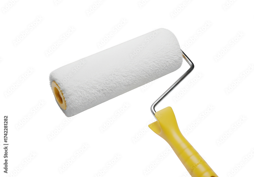 Obraz premium Paint roller with yellow handle isolated on transparent background