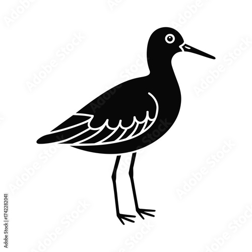 Stylized silhouette of a black bird with long legs and a pointed beak