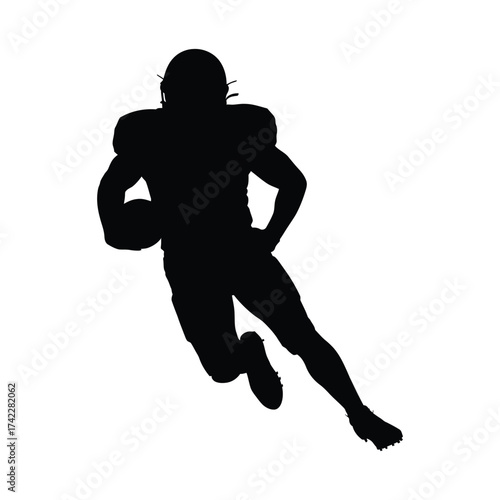 Silhouette of an american football player running with the ball in a dynamic pose