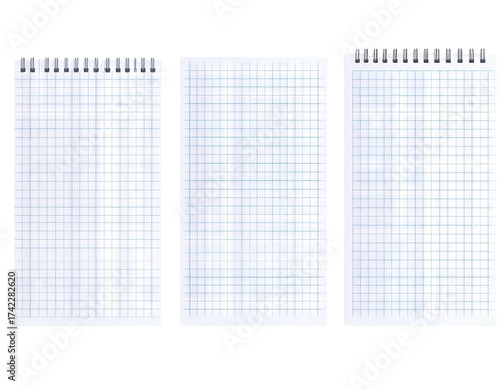Three spiral bound notebooks with graph paper pages.