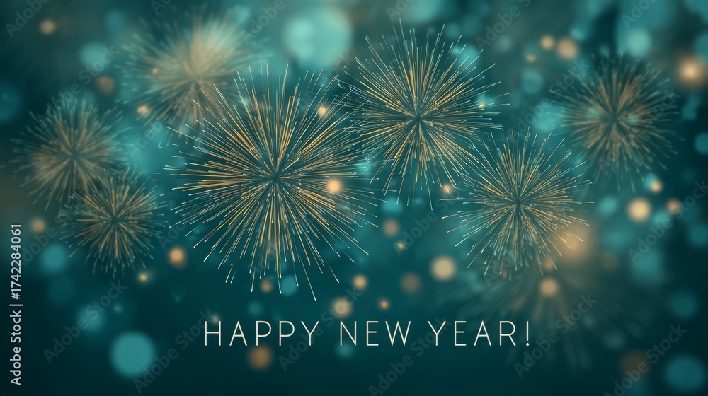 Fototapeta premium Colorful fireworks illuminate the night sky, welcoming the New Year in 2026 with joy and celebration