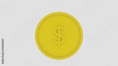 Gold coin with dollar sign isolated on white background 3D rendering