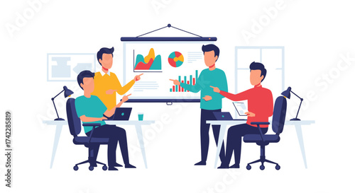 Teamwork and collaboration in a modern office environment business meeting presentation.