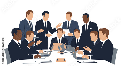 Business professionals in a meeting discussing strategies and plans for the companys growth and success.