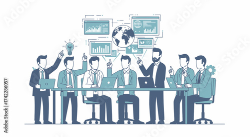 Business team meeting with ideas and data analysis.