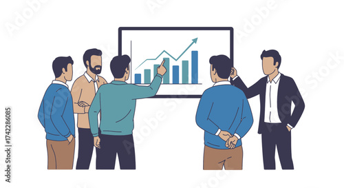 Business team members discussing and analyzing the companys financial performance.