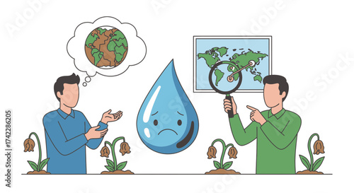 Water scarcity and environmental concerns visualized through illustration.