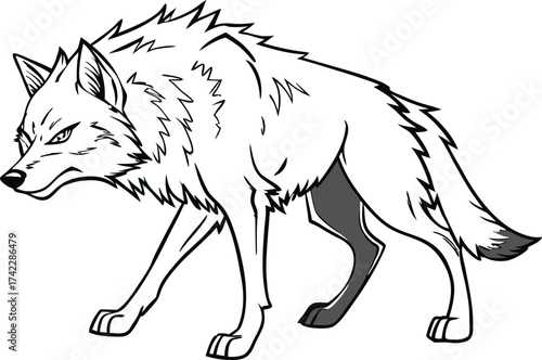 Striking wolf design, ready to hunt. Ideal for wildlife projects, nature themes, or powerful branding. A fierce monochrome animal portrait