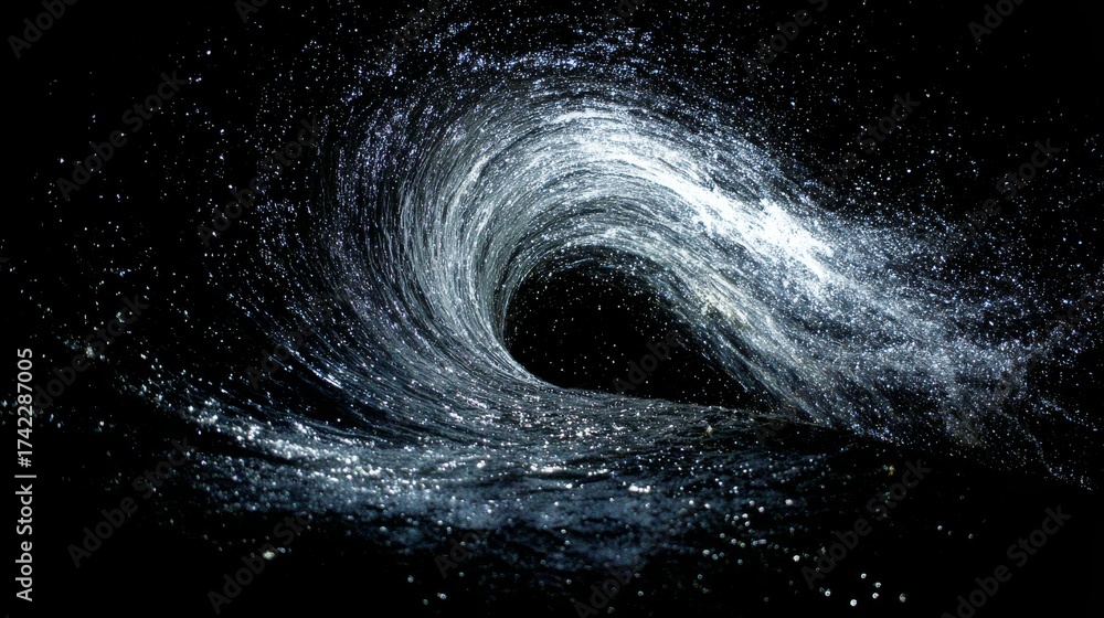 Fototapeta premium Deep dark hole with light source at bottom. Abstract image. Dark space. Endless void. Astrophysics concepts. Space exploration. Intriguing space phenomena.