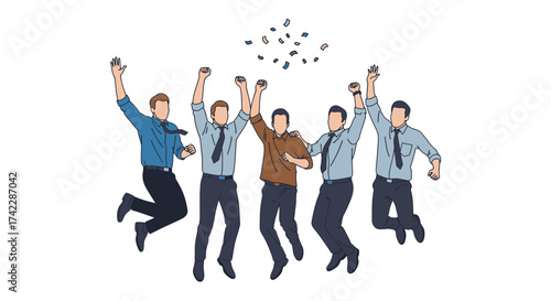 Group of happy business people celebrating success and jumping in the air.