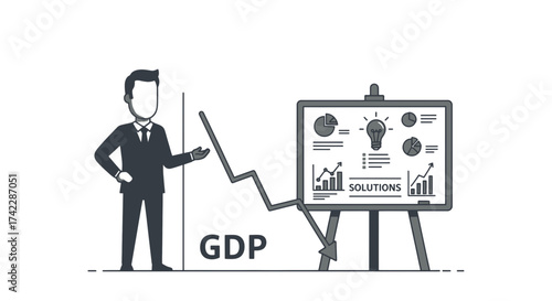 Business presentation on GDP decline with solutions and analysis.