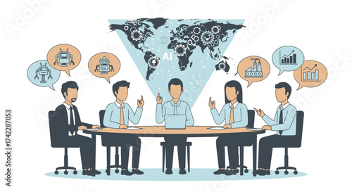 AI technology meeting with business people discussing future plans and strategies.