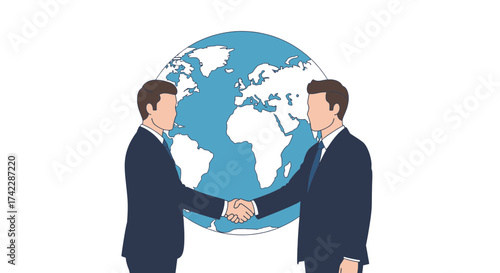 Global business handshake representing international cooperation and agreement.
