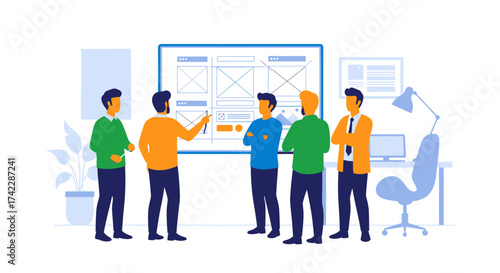 Team of professionals discussing a project plan in the office.