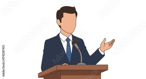 Man in a suit giving a speech at a podium with a microphone.