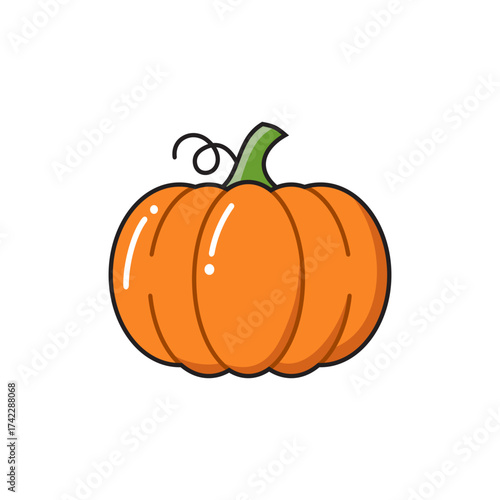 Pumpkin icon in cute flat cartoon design