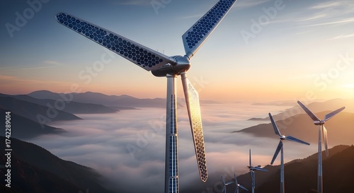 wind turbine in the sunset