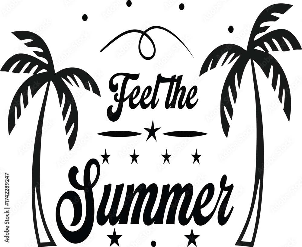 Naklejka premium Feel the summer palm trees and starry sky design