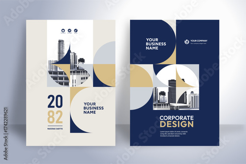 Business Report Cover Template – Blue and Gold Geometric Layout (A4)