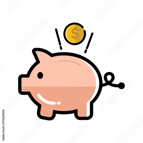 Piggy bank icon in cute flat style