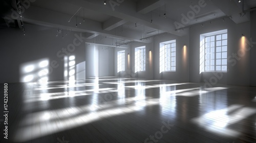 Immagine di sfondo di uno spazio vuoto in toni di azzurro con un gioco di luci e ombre sulla parete e sul pavimento per lavori di progettazione o creativi