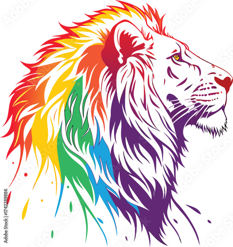 Majestic rainbow lion head symbol of pride strength and individuality in vibrant artistic style