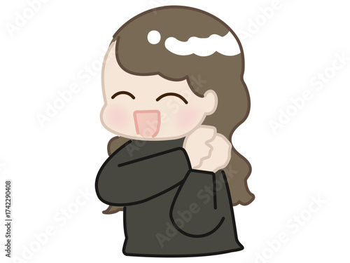 黒いトップスを着た嬉しそうな女性のベクター素材