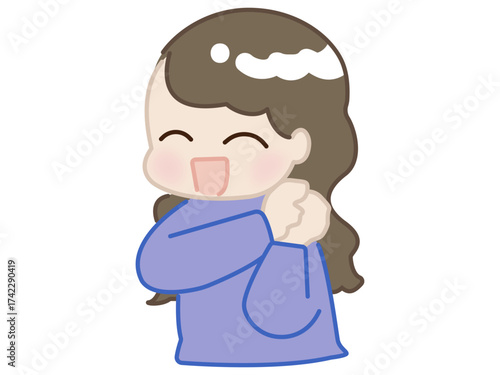青色の服の女性が両手を合わせて喜んでいるイラスト