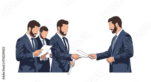Business professionals exchanging documents teamwork and collaboration concept.