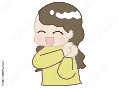 明るい表情の女性が黄色い服を着ているイラスト