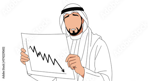 Arab man looking at a graph showing a financial crisis.