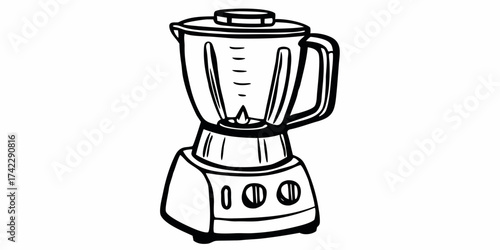 A black and white illustration of a kitchen blender with a jar and a base with control buttons