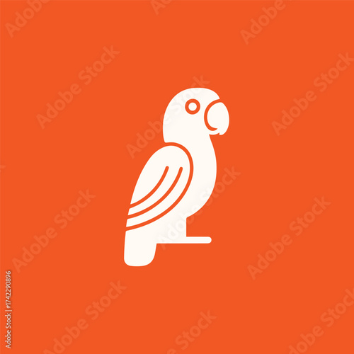 Silhouette style vector minimal parrot logo design icon in black color, simple line art illustration, creative branding element for birds, tropical wildlife, nature, merchandise, digital projects, mod