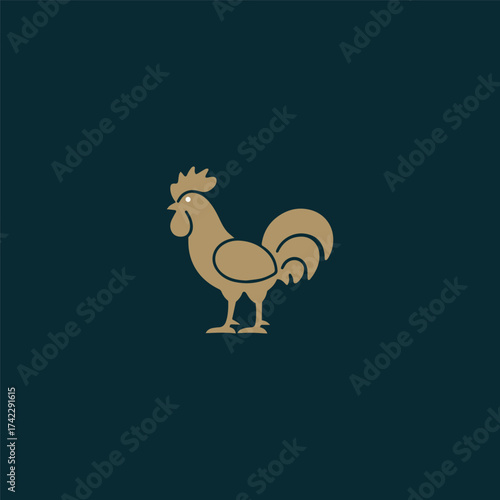 Silhouette style vector minimal rooster logo design icon in black color, simple line art illustration, creative branding element for farm animals, poultry, agriculture, merchandise, digital projects, 