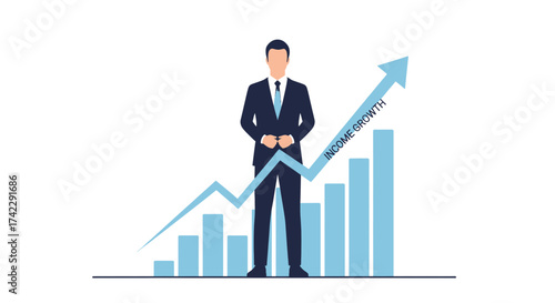 Businessman standing in front of income growth chart business concept financial success.