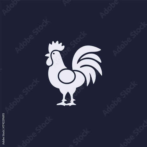 Silhouette style vector minimal rooster logo design icon in black color, simple line art illustration, creative branding element for farm animals, poultry, agriculture, merchandise, digital projects, 