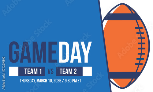 Game Day. American football playoff. Super Party in United States. Final game of regular season. Professional team championship. Ball for american football. Sport poster. Vector illustration