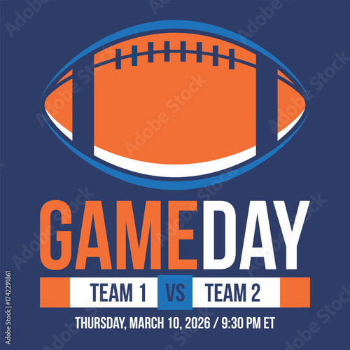 Game Day. American football playoff. Super Party in United States. Final game of regular season. Professional team championship. Ball for american football. Sport poster. Vector illustration