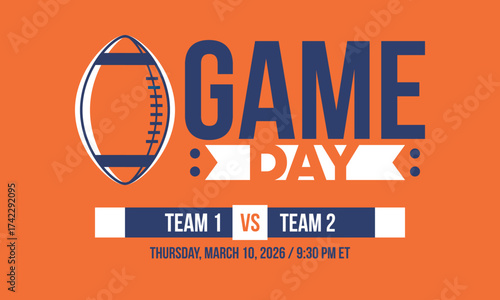 Game Day. American football playoff. Super Party in United States. Final game of regular season. Professional team championship. Ball for american football. Sport poster. Vector illustration
