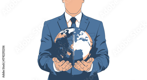 Businessman holding the world in his hands global business concept world in hands.