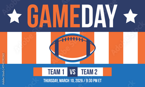 Game Day. American football playoff. Super Party in United States. Final game of regular season. Professional team championship. Ball for american football. Sport poster. Vector illustration