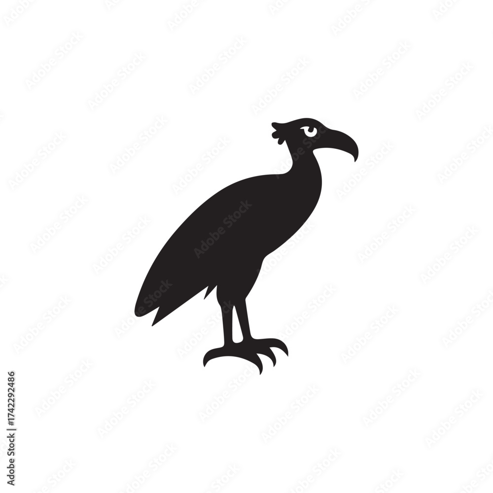 Fototapeta premium Silhouette style vector minimal vulture logo design icon in black color, simple line art illustration, creative branding element for birds, wildlife, nature, merchandise, digital projects, modern mini