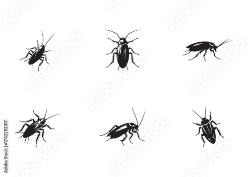 cockroach logo silhouette vector, cockroach silhouette vector illustration, roach silhouette vector logo, silhouette of cockroach insect, cockroach insect logo silhouette vector on white background.