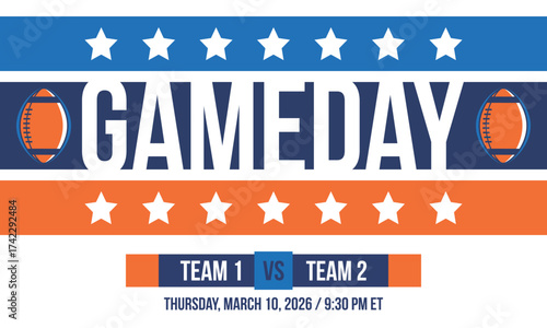 Game Day. American football playoff. Super Party in United States. Final game of regular season. Professional team championship. Ball for american football. Sport poster. Vector illustration